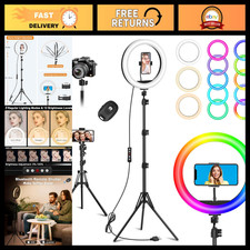 10.3" Selfie Ring Light with Adjustable Stand  Phone Holder, 73" Tripod, 96 RGB