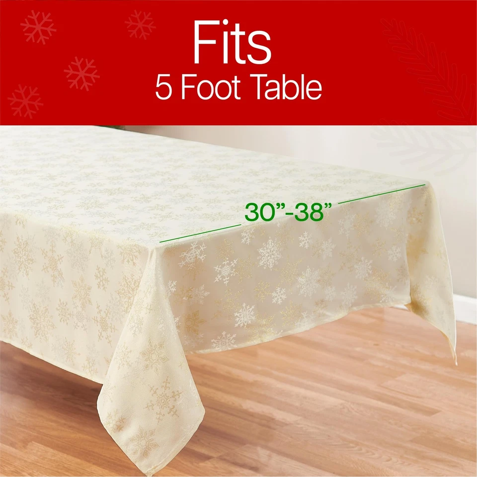 Christmas Tablecloth, White & Gold Snowflake Table Cloth, Metallic Fabric Tab... - Image 3 of 4