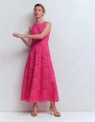 Brandneu mit Etikett Boden Silvia Maxikleid mit entbeintem Oberteil Größe 14 R, rosa Lochspitze