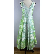 NWT Kay Unger NY Sz 4 Taylor Abstract Jacquard V Neck Slvls Midi Fit N Flare Drs