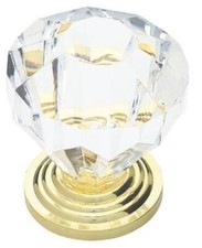 5 Pack 1-1/4 inch Design Facets Acylic Knob Brass and Clear Acrylic