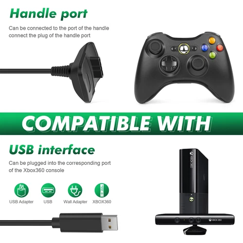 2x Rechargeable Battery Pack Charger Cable Dock For Xbox 360 Wireless Controller - Picture 11 of 12