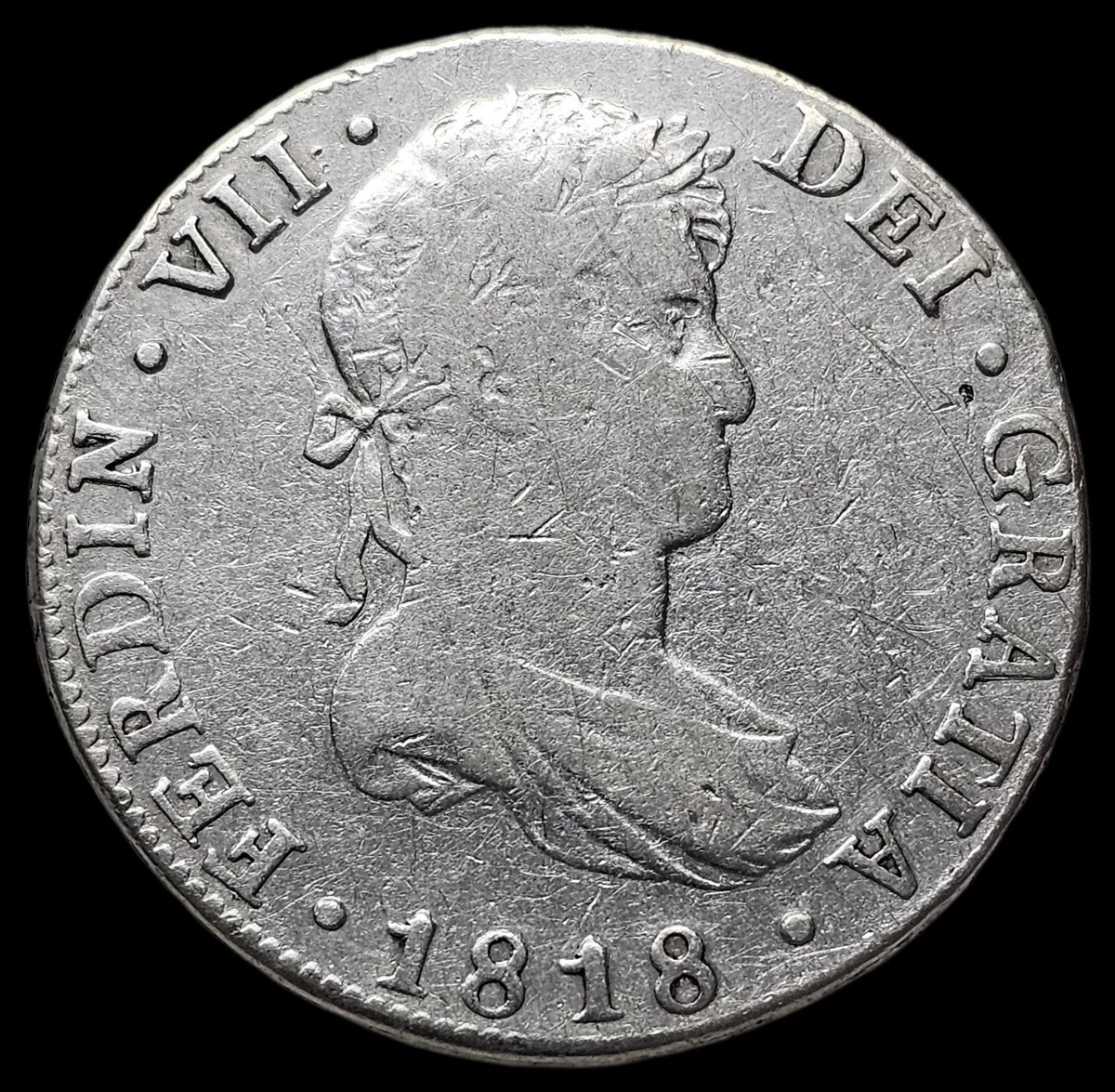 1818 GUATEMALA 8 REALES NG M KING FERDINAND VII COLONIAL SILVER