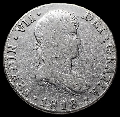 1818 GUATEMALA 8 REALES NG M KING FERDINAND VII COLONIAL SILVER
