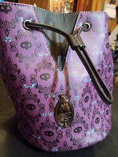 Disney Loungefly Haunted Mansion Purple Wallpaper Glow Drawstring Bucket Bag NWT