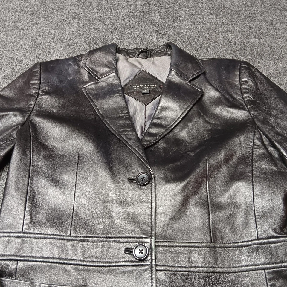 Valerie Stevens Lamb Leather Jacket Women Medium Black 3 Button Front Soft - Image 2 of 4