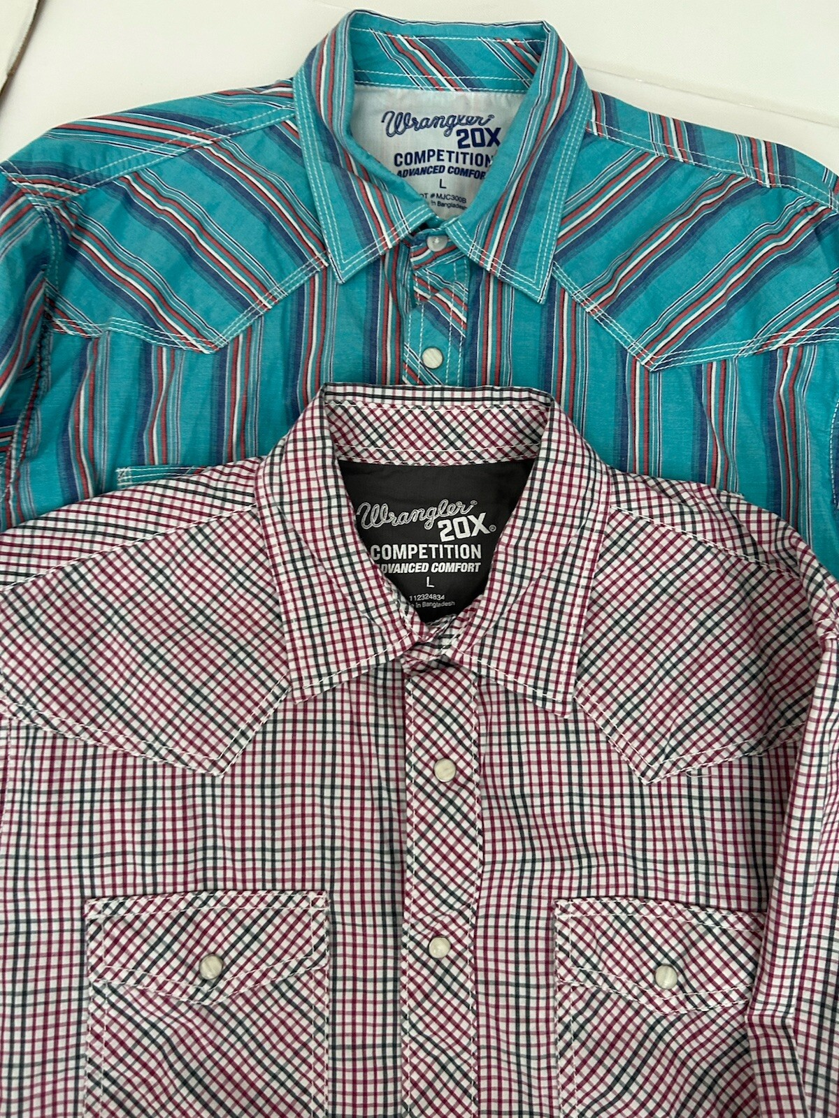 Wrangler Shirts Mens 20x Competition Advanced Comfrt Lot 2 Pearl Snap LG Western
