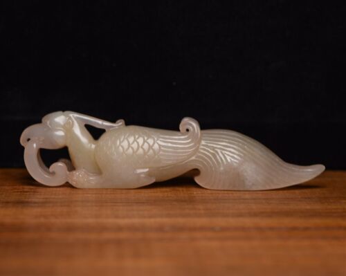 Chinese Antique Hetian Ancient Jade Phoenix Bird Jade Statues Han Dynasty