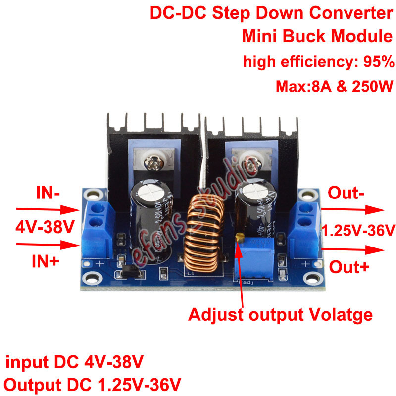 8A High Power DC-DC Buck Step Down 4-38v to 3.3v 5v 6v 9v 12v 24v