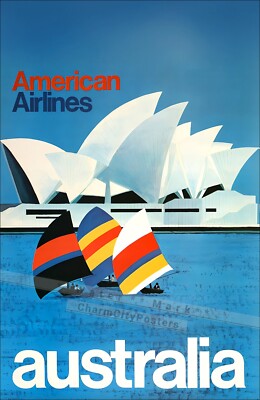 Sydney Opera House Australia 1970 Vintage Airline Travel Poster Print