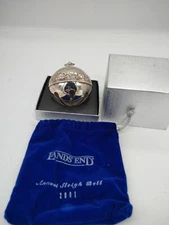 Lands End 2001 Silver Plated Sleigh Bell Christmas Ornament Original Case Bag