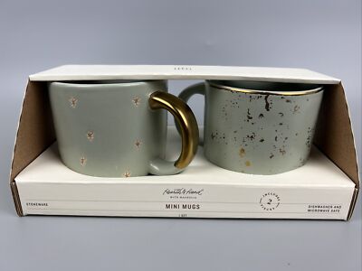 Hearth & Hand Magnolia Mini Coffee Mug Green Sage-Gold - Set of 2