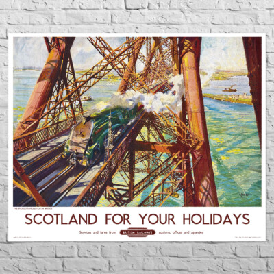 Poster Scotland for Your Holidays, 1952 | 33x27'' Big size | Steam locomotive