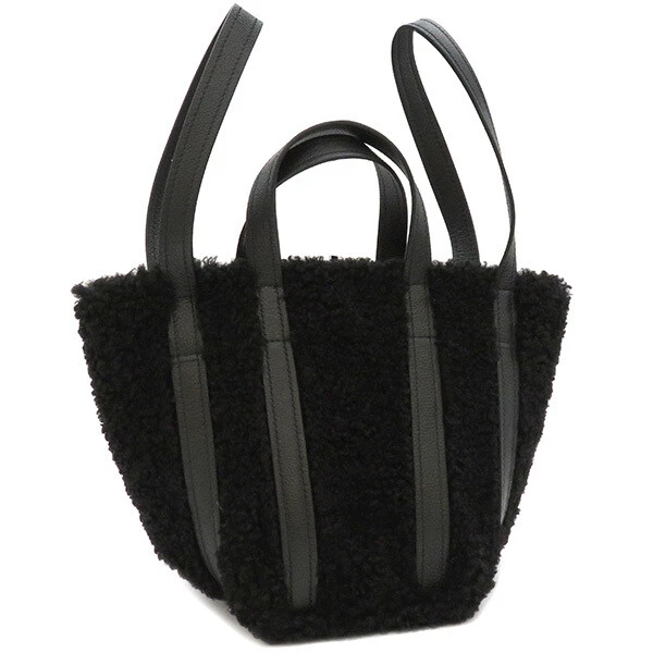 Balenciaga 2WAY Bag Everyday XS Boa Black Leather Faux Shearling 672793 SHOULDER