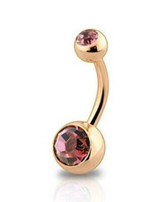 Double Gem Rose Gold Surgical Steel Navel Ring 14GA Belly Button Ring Pink