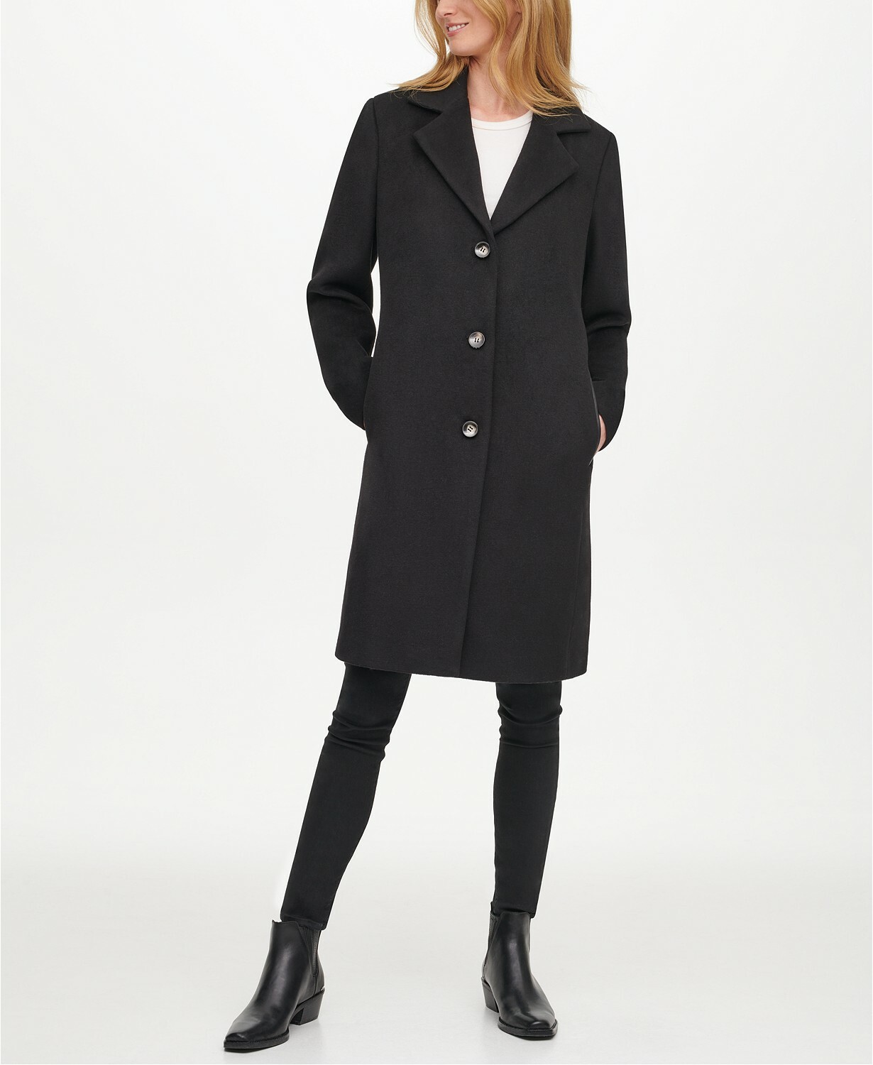 DKNY Womens Black Walker Coat Large 