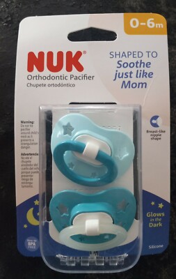 NUK 0-6 Month Orthodontic Blue Boy Pacifiers Shaped To Soothe ~ Glow in the Dark