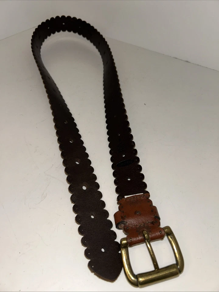 Old Navy Floral Perforated Brown Italian Leather Belt Adjustable Women's Sz.S - Image 2 of 4