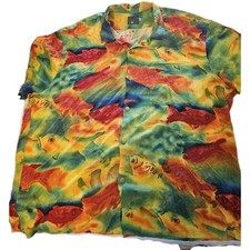 Vtg 80s, 90's Jams World Mens Fire Fish Hawiian Shirt 2XL Island USA Made