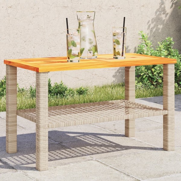 Gartentisch Beige 70X38X42 Cm Poly Rattan Akazienholz-image