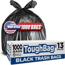 13 Gallon Black Trash Bags, 24 x 33" Black Garbage Bags (1000 COUNT) – Bulk