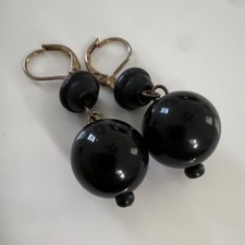 Black Round Plastic Dangle Drop Earrings Leve...