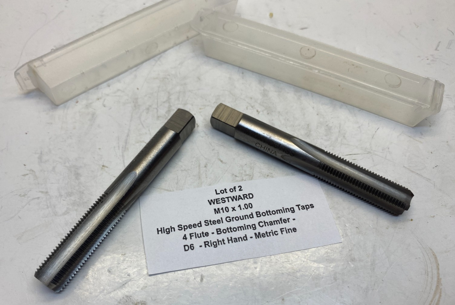 (Qty 2) WESTWARD M10 x 1.00 HSS Ground Bottoming Tap -  4 Flute - D6 - Fine -