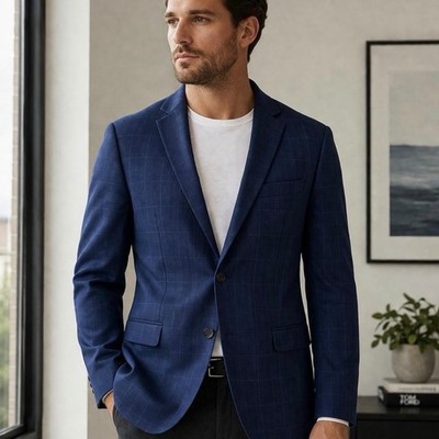 Brooks Brothers Explorer Regent Fit Navy Blue Windowpane Wool Blazer 43R