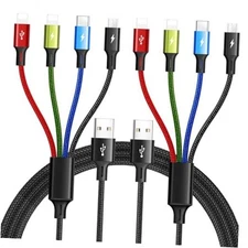 Multi Charging Cable 3.5A Multiple Charger Cable Braided 4 in 1 Multi USB Black