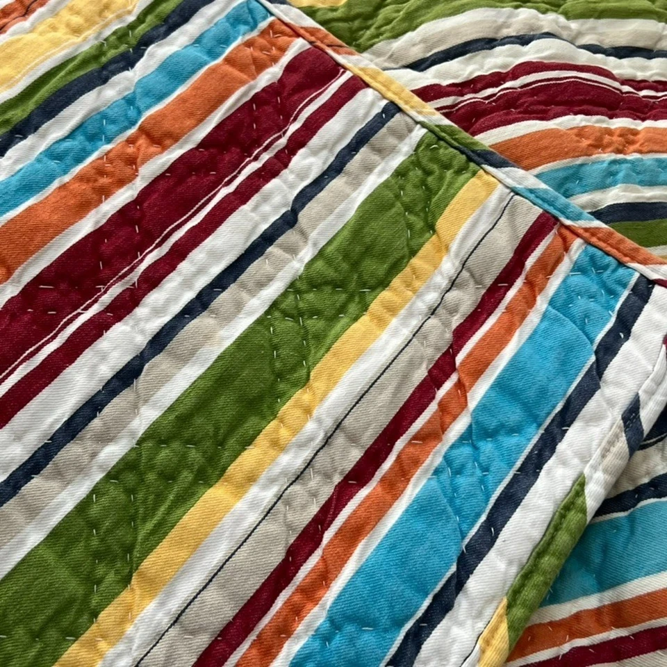 Edredón Pottery Barn con funda de almohada completo/queen colorido a rayas 100 % algodón Foto 4 de 4