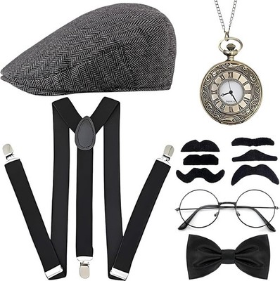 20er Jahre Accessoires Herren Set   1920er Gatsby Mafia Kostüm-Zubehör mit Hut, 