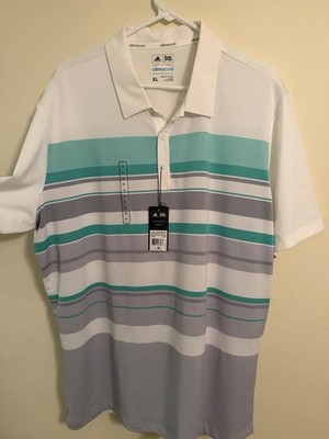 NEW Adidas White Teal & Gray Striped Climacool Polo XL