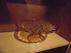 Anchor Hocking Honey Amber Fairfield Glass Cake Pedestal Stand 10" Plate Vintage