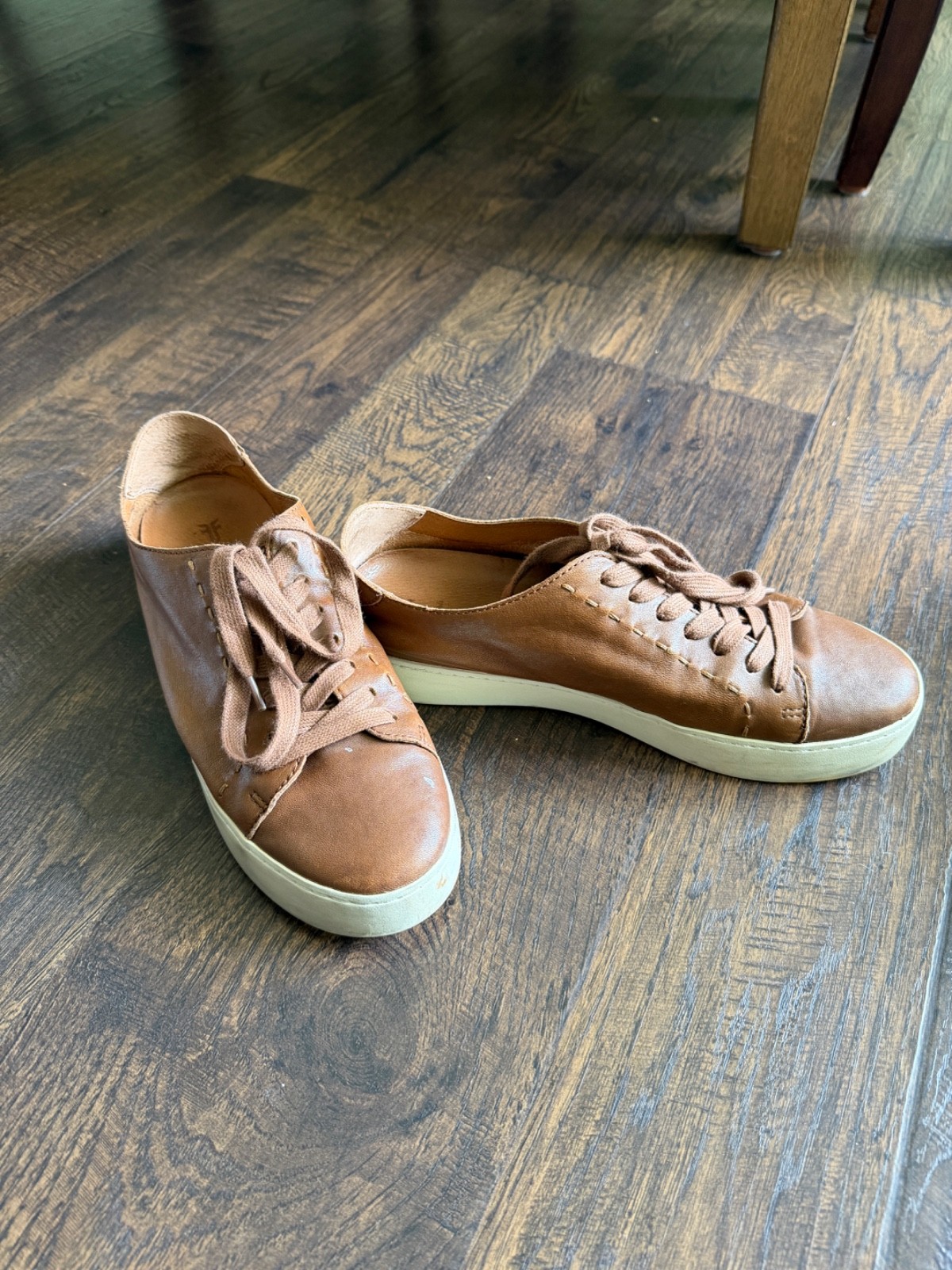 FRYE Leather Sneakers Women's 9.5 LENA Brown Low Top Lace Up Casual Sneaker