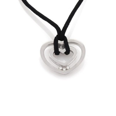 Chopard Pendant Happy Diamond 18k White Gold Heart Black Cord