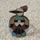 VTG Zuni Sterling Silver Thunderbird Ring J.J. Niiha Multi Stone Inlay Size 6