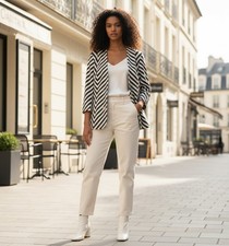    Chevron Stripe Career Blazer Size 6 Office Chic 3/4 Sleeve