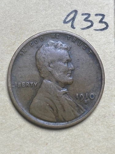 1910-S LINCOLN WHEAT CENT, low mintage date, "Fine" condition #933