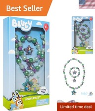 Bluey Girl's Jewelry Set - Dress up Toy Jewelry Box Set with Bead Necklace, B...