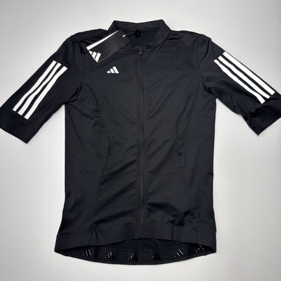 Adidas Tempo 3-Stripes Mens Full Zip Cycling Jersey Black Short Sleeve Sz S