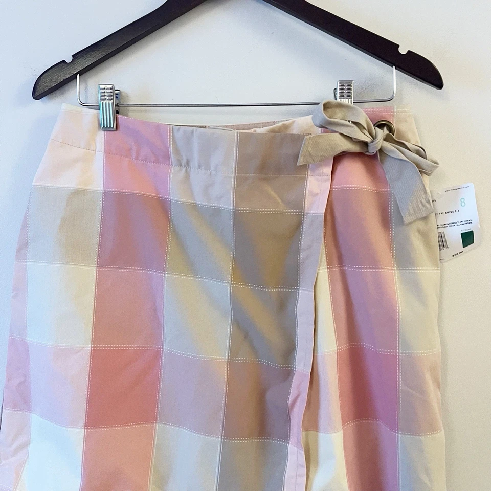 Liz Golf by Liz Claiborne Pink/Tan Plaid Wrap Skort Size 8 NEW Tie Detail - Image 2 of 4