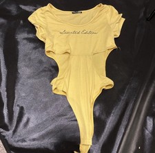 Fashion Nova Women's Yellow Bodysuit Legless Cut Out LIMITED EDITION Size S