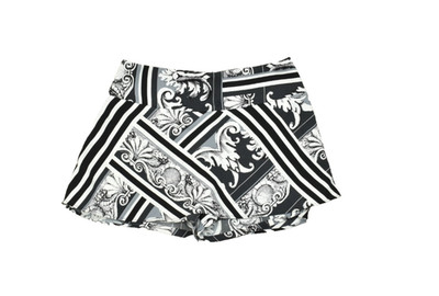 Express Size 00 Women's Black White Baroque Scarf Print High Waisted Skort Short