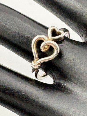 SUN 925 STERLING SILVER DOUBLE HEART RING SIZE 7.5 LOVE FAMILY PARENT CHILD 2684
