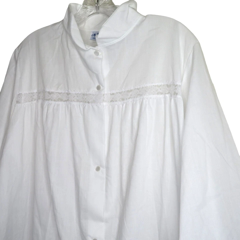 Lencería Nancy King vintage para mujer blanca con botones camisón bata 1X hecha en EE. UU. Foto 3 de 4