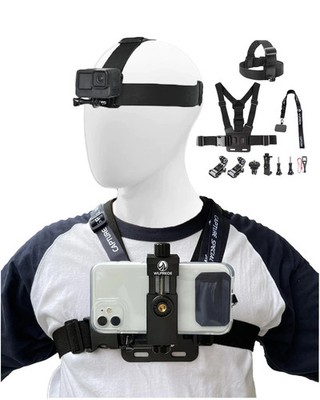 Phone Chest Mount Harness & Head Strap Kit for iPhones, GoPro, Action Cameras