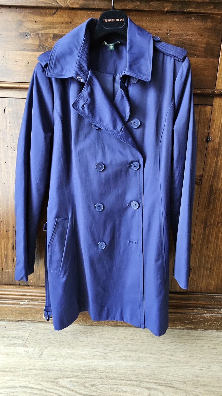 Lauren Ralph Lauren Trench donna blu doppiopetto con cintura taglia L