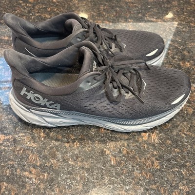 Hoka One One Clifton 8 Running Sneakers Shoes Black White Mens Size 11.5