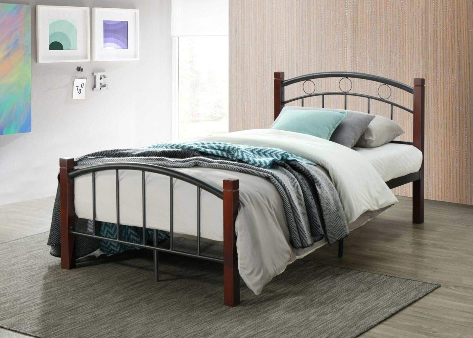 Hodedah Complete Metal Platform Bed with Headboard and Footboard in Twin Size