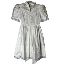 Gunne Sax Jessica McClintock White Lace Dress Girls Puff Sleeve Party Special 7